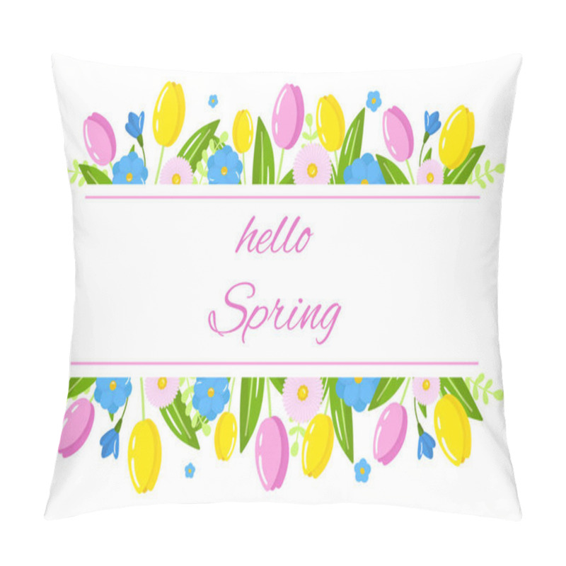 Personality  Vector Spring Flowers Frame, Wreath, Border, Banner Template. Frame With Tulips And Summer Flowers Isolated On White Background. Spring Illustration. Pillow Covers