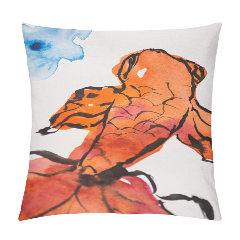 Personality  Japanese Painting With Orange Fish On White Background Pillow Covers