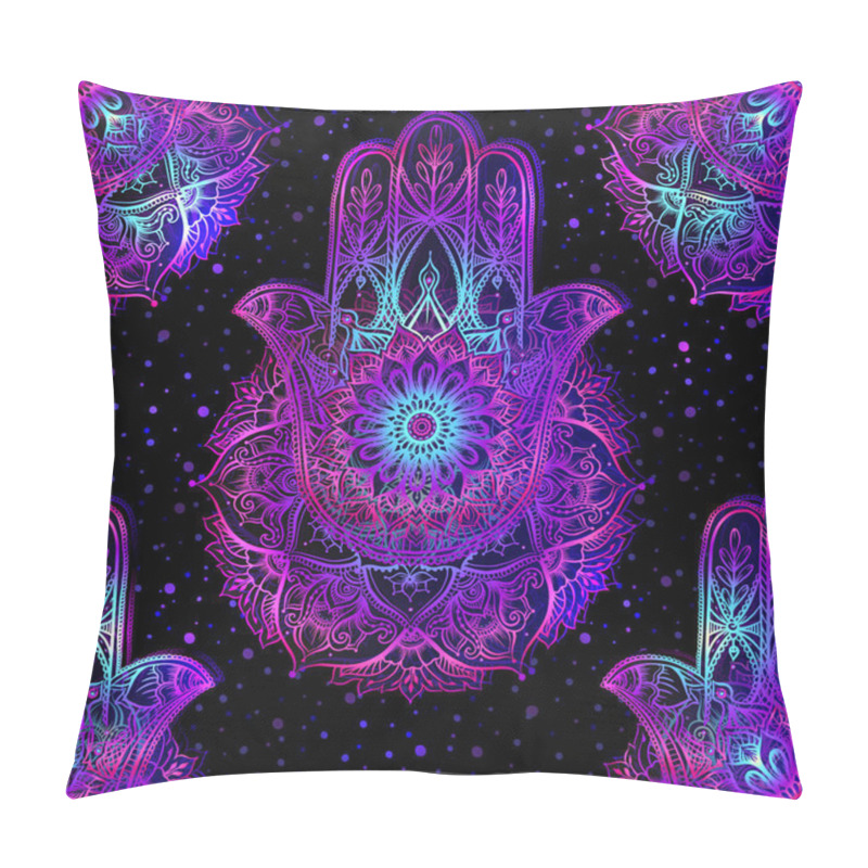 Personality  Seamless Pattern With Ornate Hand Drawn Hamsa. Pillow Covers