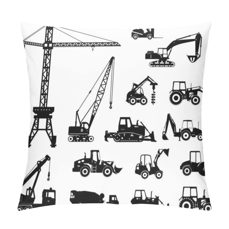 Personality  Set Of Heavy Construction Machines Icons. Vector Illustration Pillow Covers