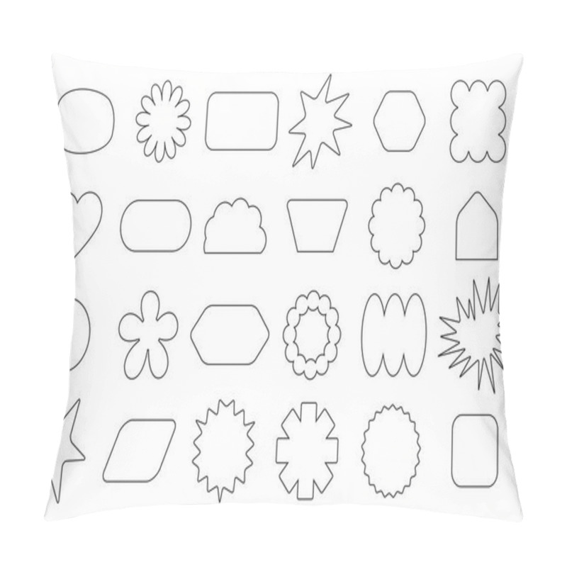 Personality  Black Isolated Line Kids Assorted Empty Random Shapes Labels And Emblems Set Design Elements On White Background Pillow Covers