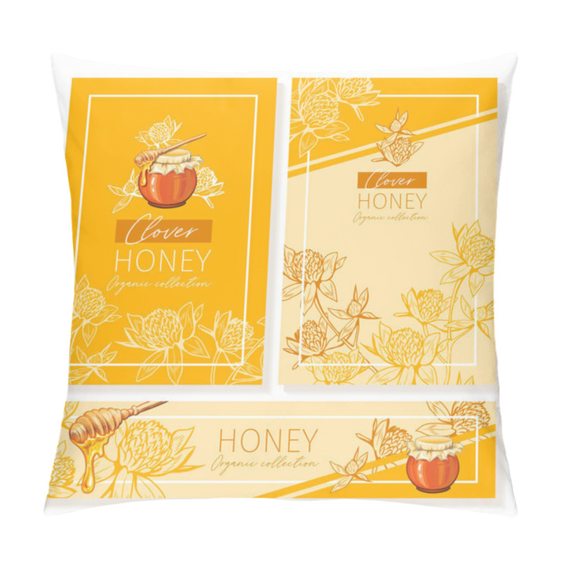 Personality  Clover Honey Print Template. Yellow And Orange Banners For Thanksgiving Holiday Or Packaging Brand Identity. Vector Illustration Pillow Covers