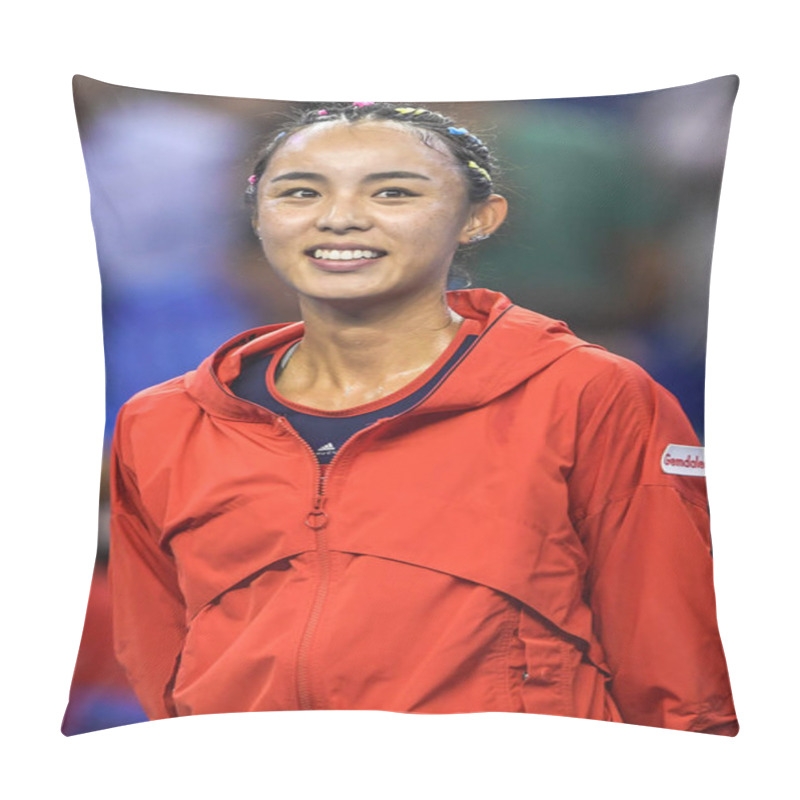 Personality  Wang Qiang Of China Celebrates After Defeating Madison Keys Of The United States After Their Group Match During The Hengqin Life WTA Elite Trophy Zhuhai 2018 In Zhuhai City, South China's Guangdong Province, 2 November 2018 Pillow Covers