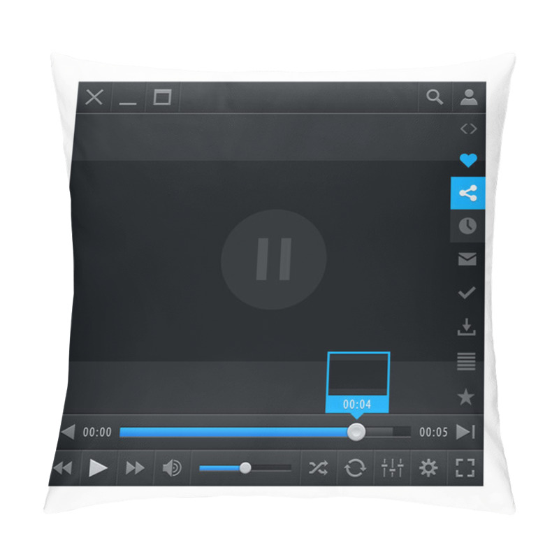 Personality  Media Player With Video Loading Bar. Contemporary Classic Dark Style. Variation 02 (color Blue). Vector Illustration Web Design Element Saved In 10 Eps Pillow Covers