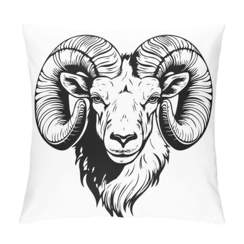 Personality  Mountain Ram Face Hand Drawn Sketch Vector Pillow Covers