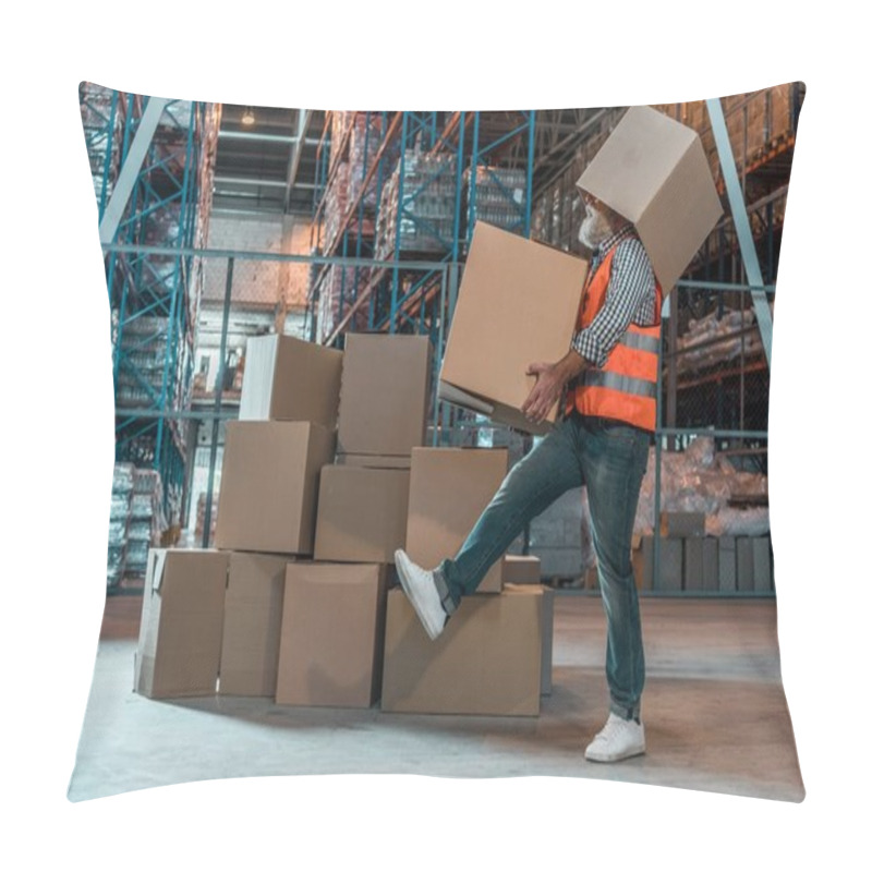 Personality  Warehouse Worker With Boxes Pillow Covers