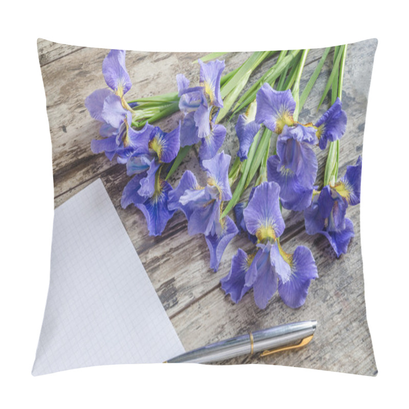 Personality  Bouquet Blueflag Or Iris Flower On Wooden Background Pillow Covers