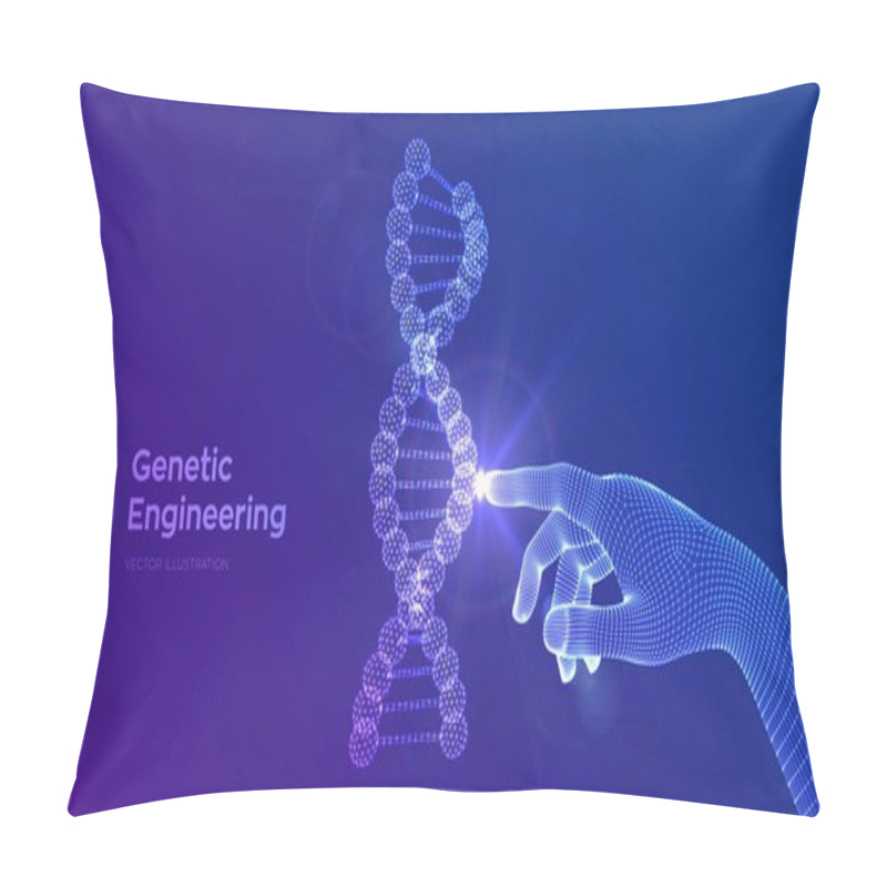 Personality  Hand Touching DNA Sequence Molecules Structure Mesh. Wireframe DNA Code Editable Template. Genetic Engineering. Medical Research. Science And Technology Concept. Vector Illustration Pillow Covers