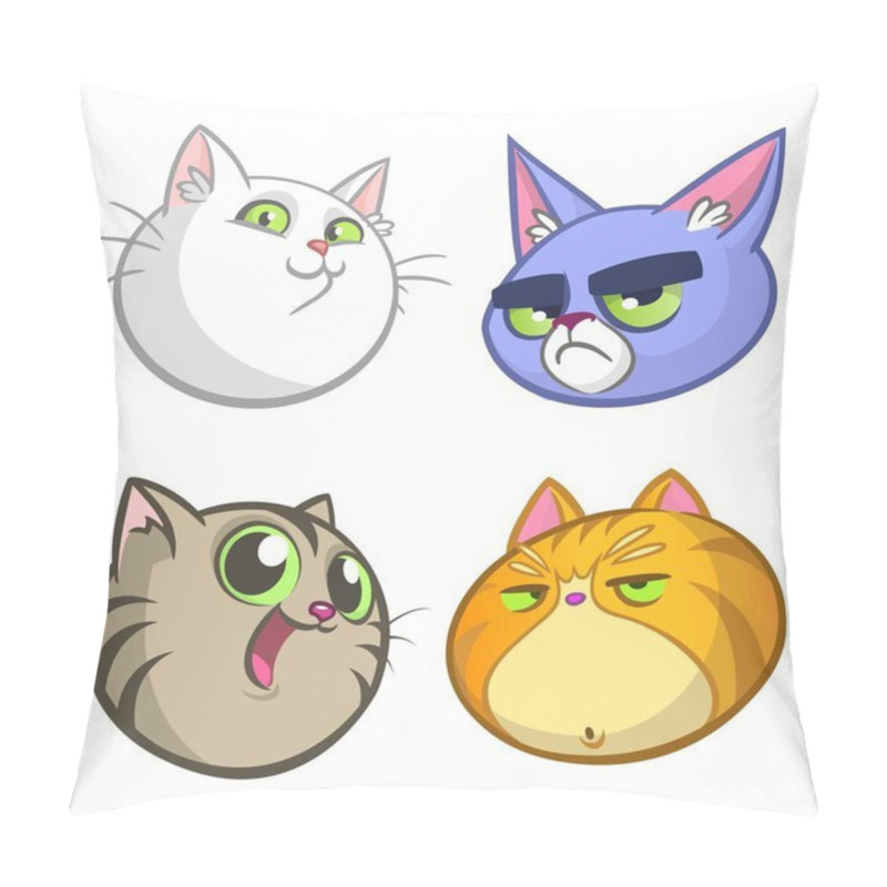 Personality  Cartoon Illustration Of Funny Cats Ot Kittens Heads Collection Set. Vector Pack Of Colorful Cats Icons. Cartoon Grumpy, Maine Coon, Siamese, British And Domestic Pillow Covers