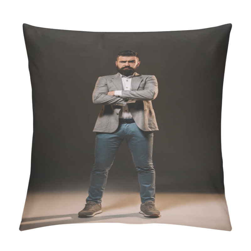 Personality  Handsome Businessman Standing With Crossed Arms On Brown Pillow Covers