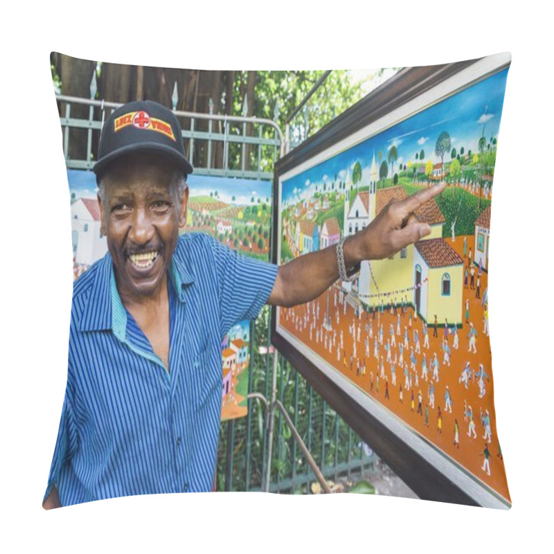 Personality  Brazilian Landscape Oil Painter At Belo Horizontes Street Market Pillow Covers