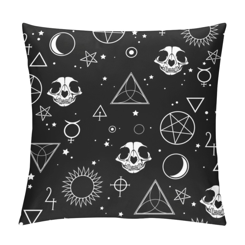 Personality  Seamless Illustration Depicting Magic Symbols And Skulls Pillow Covers