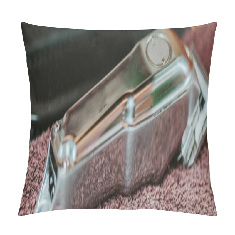 Personality  Panoramic Shot Of Trimmer On Towel In Barbershop  Pillow Covers