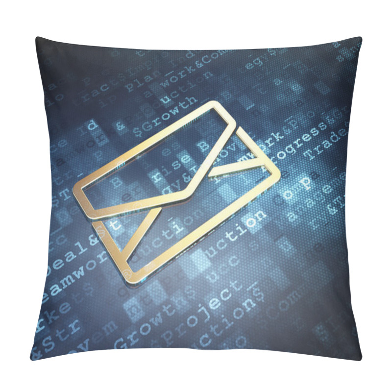 Personality  Business Concept: Golden Email On Digital Background Pillow Covers