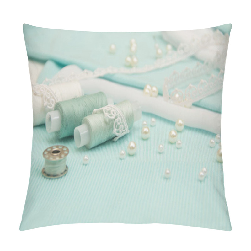 Personality  The Thread, The Beads, The Lace Are On The Turquoise Fabric Pillow Covers