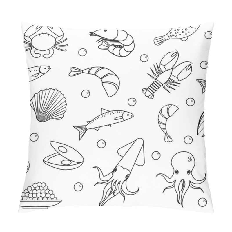 Personality  Sea Life Seamless Pattern. Underwater Endless Background, Texture. Hand Drawing, Sketch, Line, Doodle Style. Vector Illustration Pillow Covers