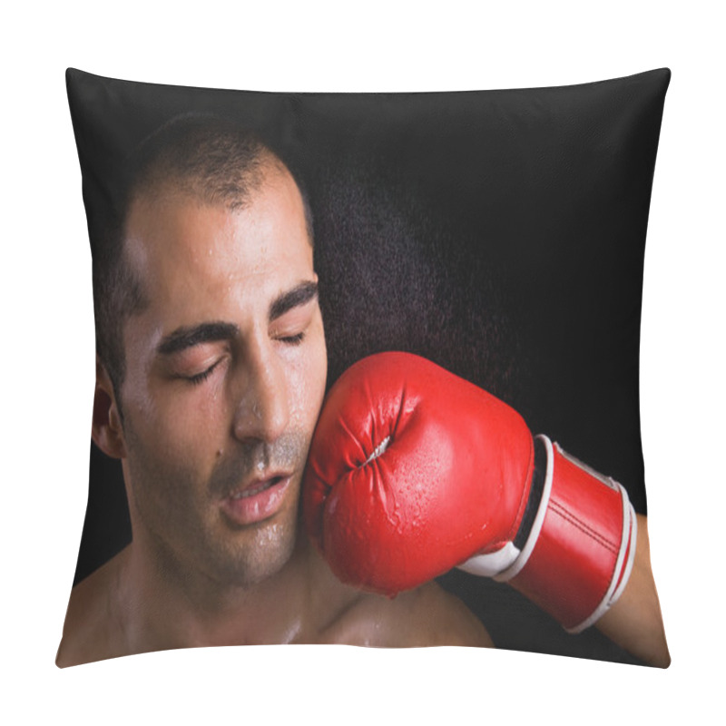 Personality  Image Of A Young Boxer Getting Punched In The Face Over Black Ba Pillow Covers