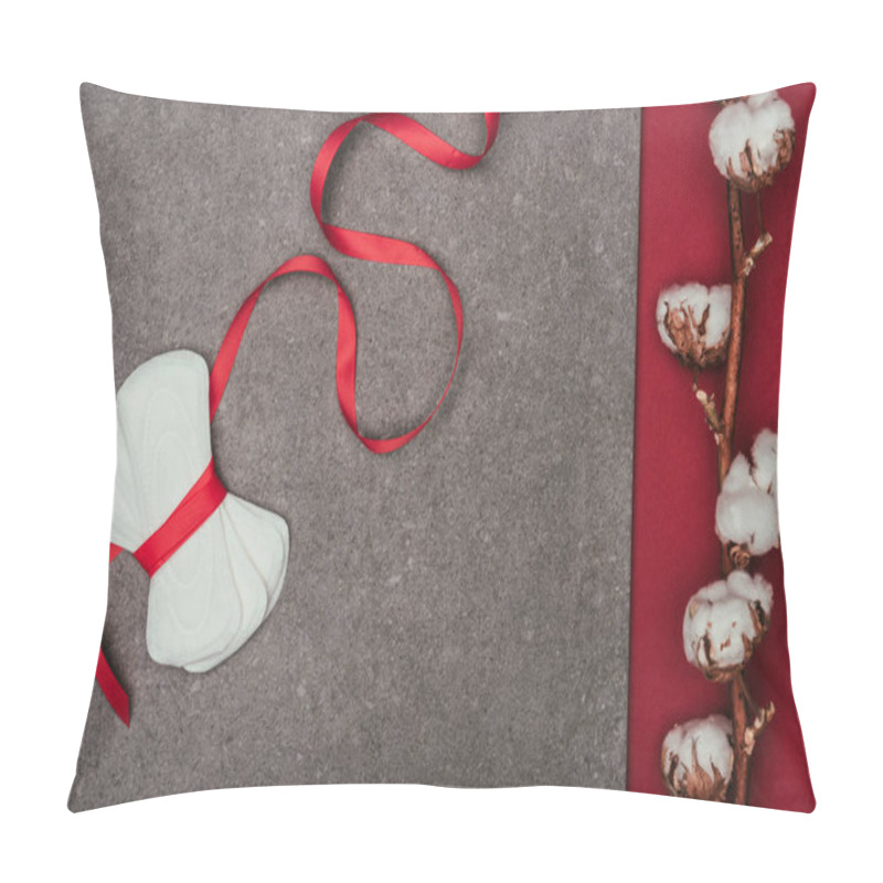 Personality  Top View Of Arranged Menstrual Pads With Ribbon And Cotton Twig Pillow Covers