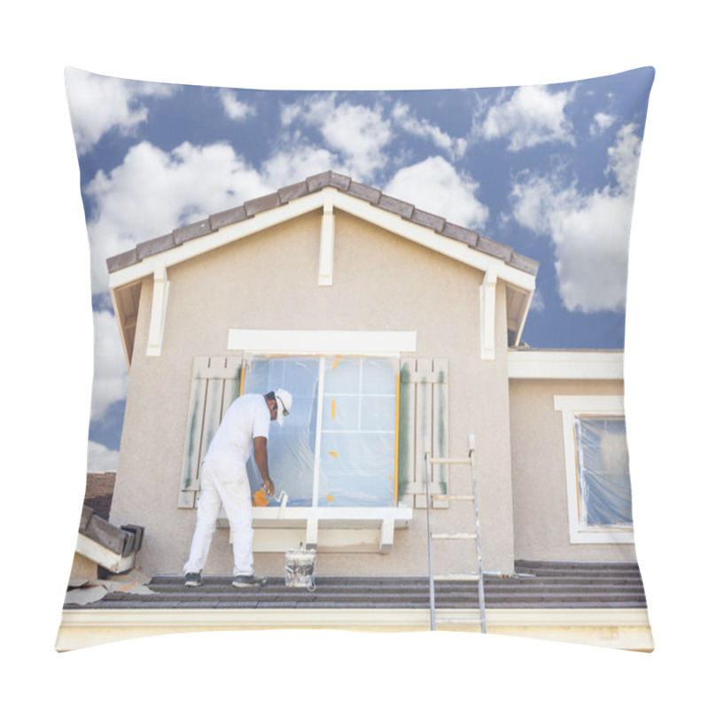 Personality  House Painter Painting The Trim And Shutters Of Home Pillow Covers