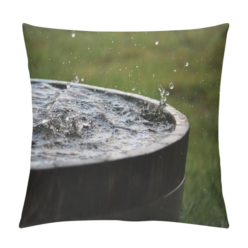 Personality  Rain Is Falling In A Wooden Barrel Full Of Water In The Garden Pillow Covers