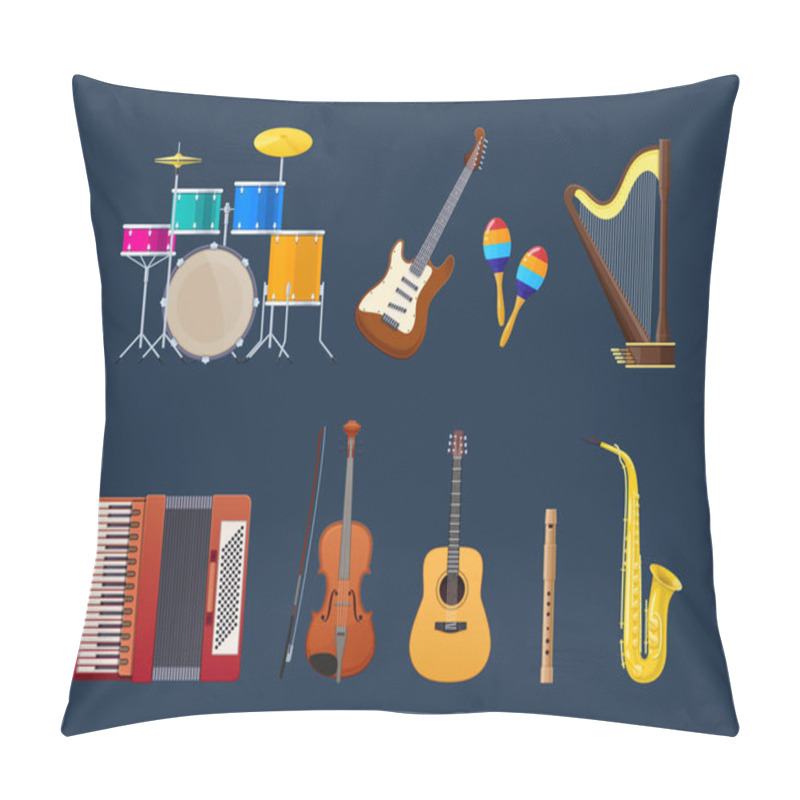 Personality  Set Of Modern Musical Instruments: Percussion, String, Brass Instruments. Pillow Covers