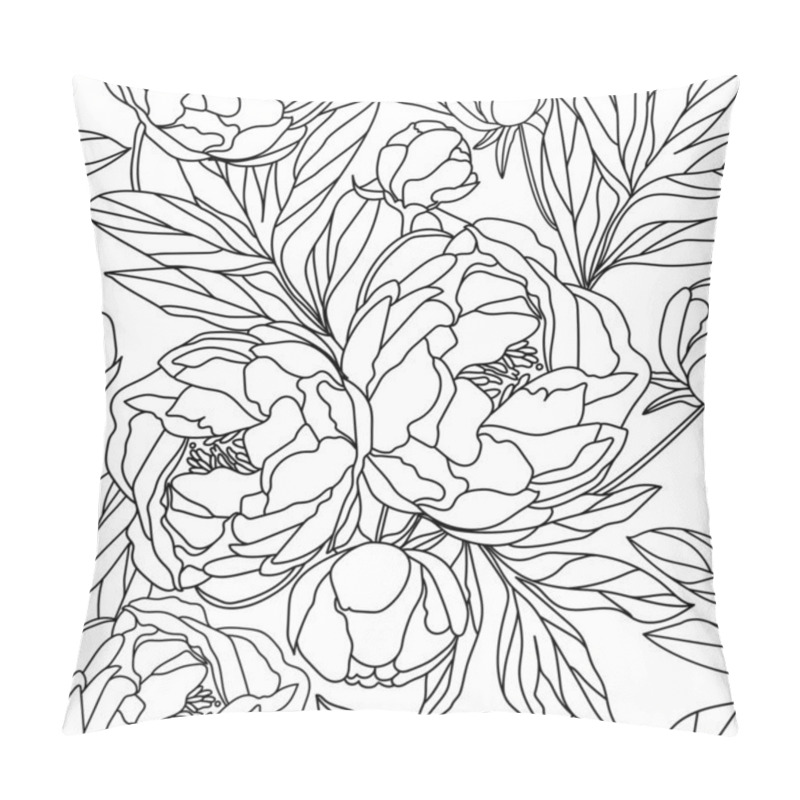 Personality  Seamless Pattern With Peonies Flowers On A White Background. Line Art Flowers. Pillow Covers