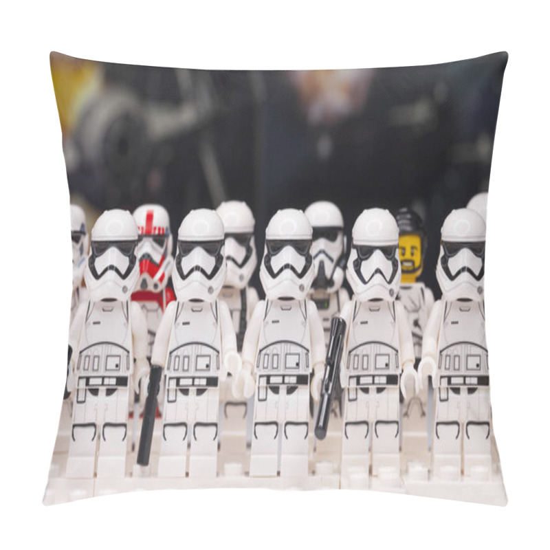 Personality  RUSSIA, May 16, 2018. Constructor Lego Star Wars. Mini-figures Of Soldiers Of Storm Troopers From Different Episodes Of The Saga Pillow Covers