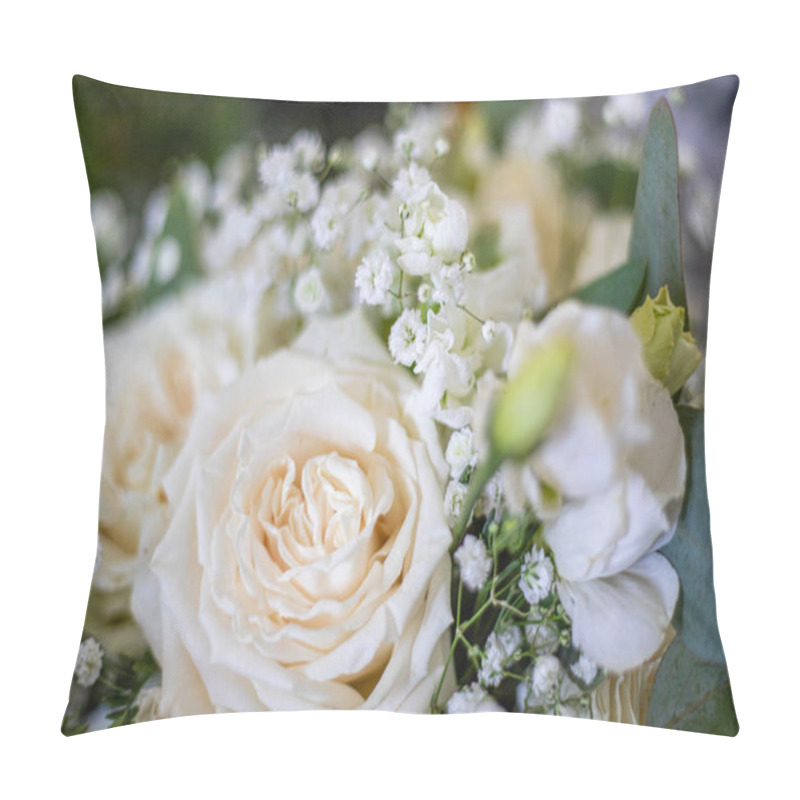 Personality  Close-up Of A Bridal Bouquet With White Roses And Baby's Breath Pillow Covers