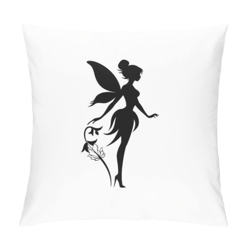 Personality  Fairy Silhouette Standing Near Blooming Flower. Vector Illustration Design. Pillow Covers