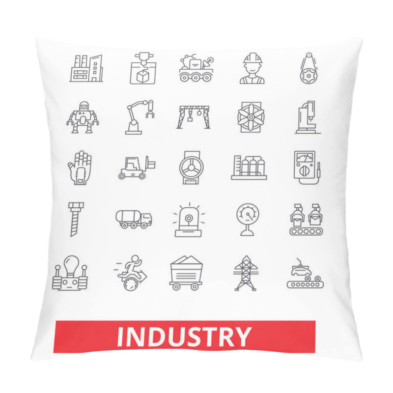 Personality  Industry, Factory, Manufacturing, Assembly, Engineering, Industrial Plant Worker Line Icons. Editable Strokes. Flat Design Vector Illustration Symbol Concept. Linear Signs Isolated On White Background Pillow Covers