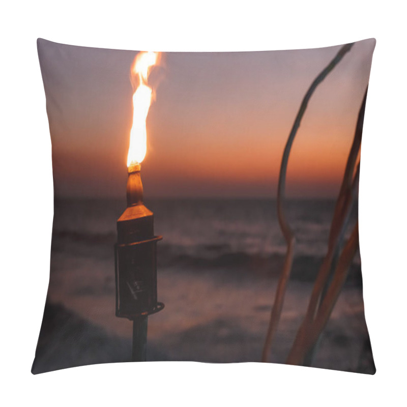 Personality  Bottle Torch On The Ocean At Sunset Pillow Covers