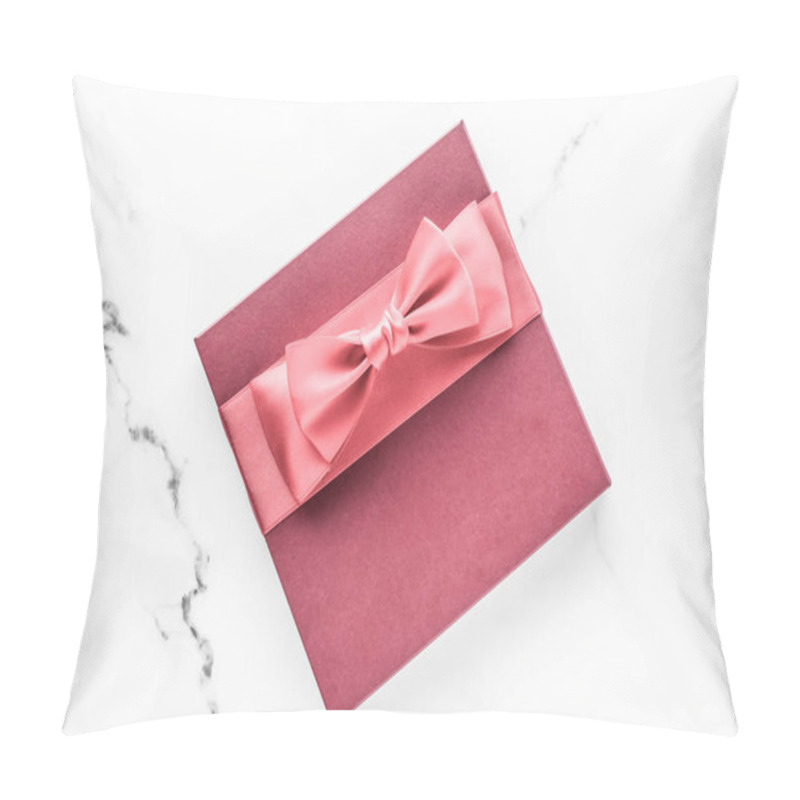 Personality  Coral Gift Box With Silk Bow On Marble Background, Girl Baby Sho Pillow Covers