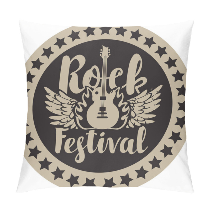 Personality  Round Emblem With The Guitar For A Rock Festival Pillow Covers