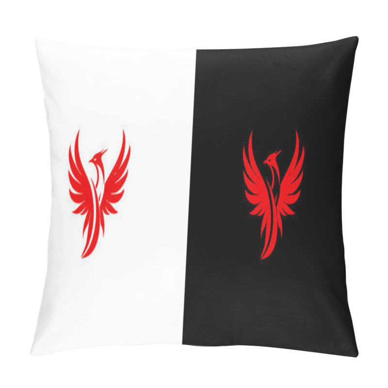 Personality  Abstract Red Phoenix Logo Design Template On Black And White Background. Vector Illustration Logotype Pillow Covers