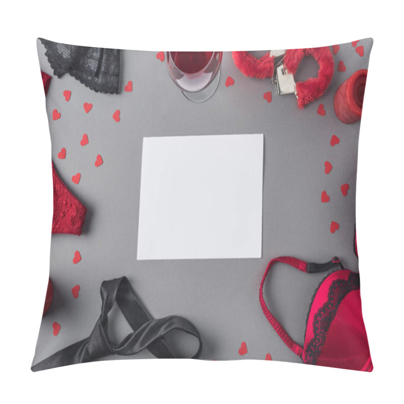 Personality  Top View Of White Sheet Of Paper Between Underwear And Glass Of Wine  Pillow Covers