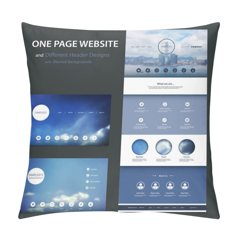 Personality  One Page Website Template And Different Header Designs With Blurred Backgrounds - Cloudy Skies And Cityscape Pillow Covers