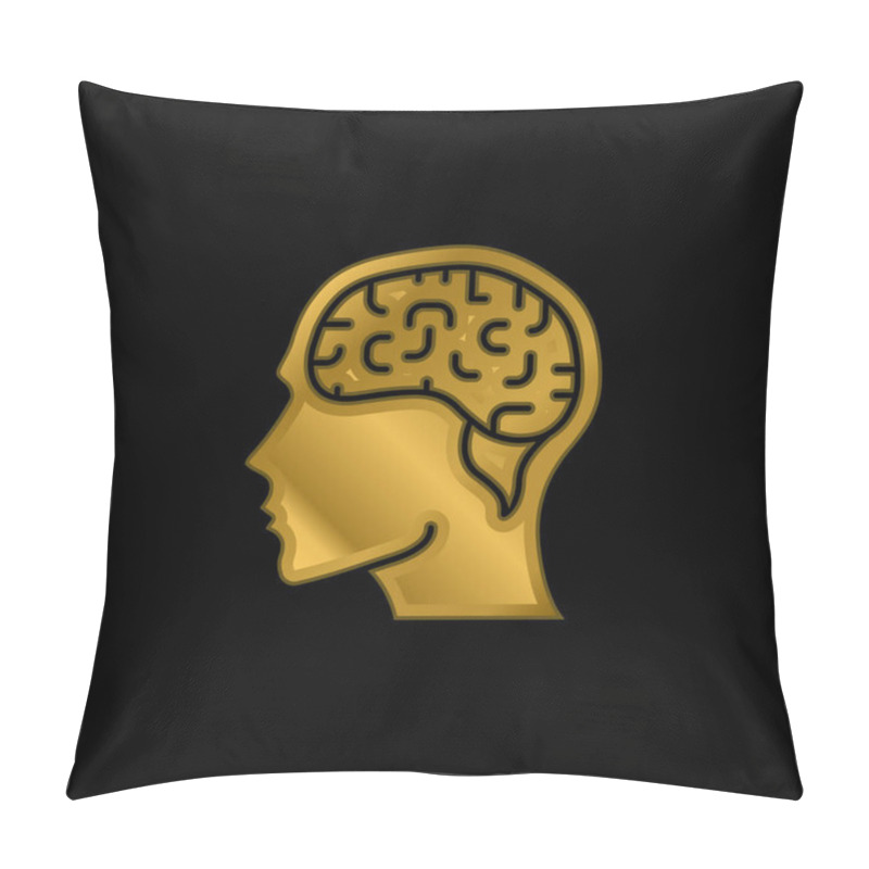 Personality  Brain Gold Plated Metalic Icon Or Logo Vector Pillow Covers