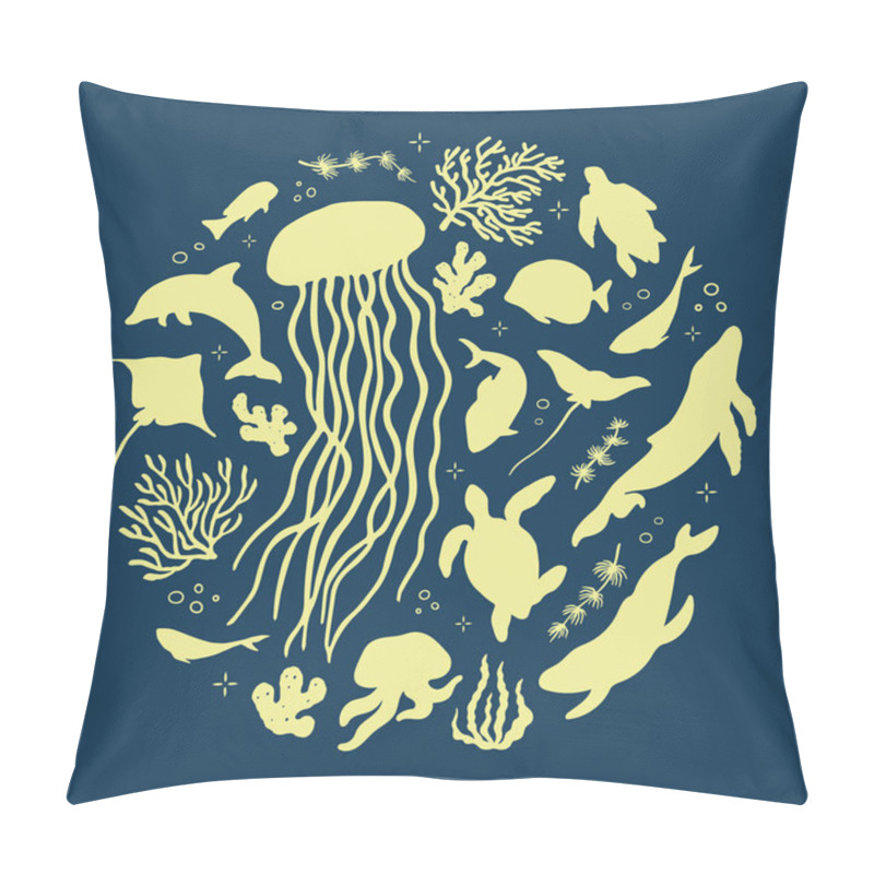 Personality  Flat Vector Illustration Of Round Shape. Underwater Set  Pillow Covers