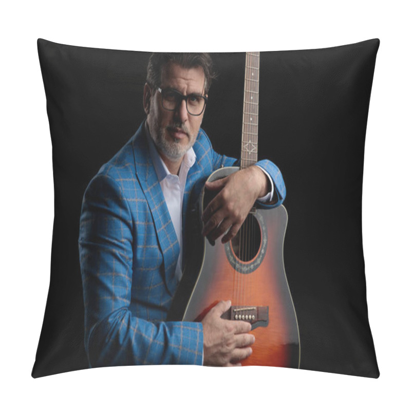 Personality  Business Man Sitting And Holding His Guitar Happy Pillow Covers