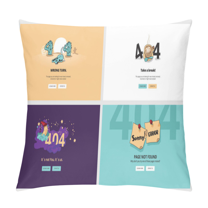 Personality  Set Of Flat Design 404 Error Page Templates Pillow Covers