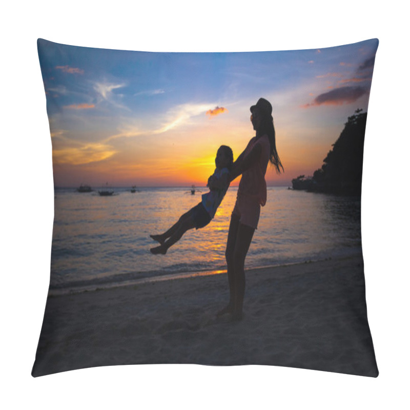 Personality  Silhouette Of Mother And Little Daughter On Boracay, Philippines Pillow Covers