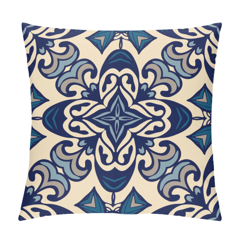 Personality  Blue Seamless Pattern Tiles Vector Abstarct Background Pillow Covers