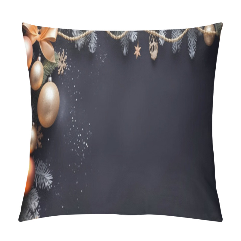 Personality  Christmas Tree Decorated Dark Background With Copy Space Pillow Covers