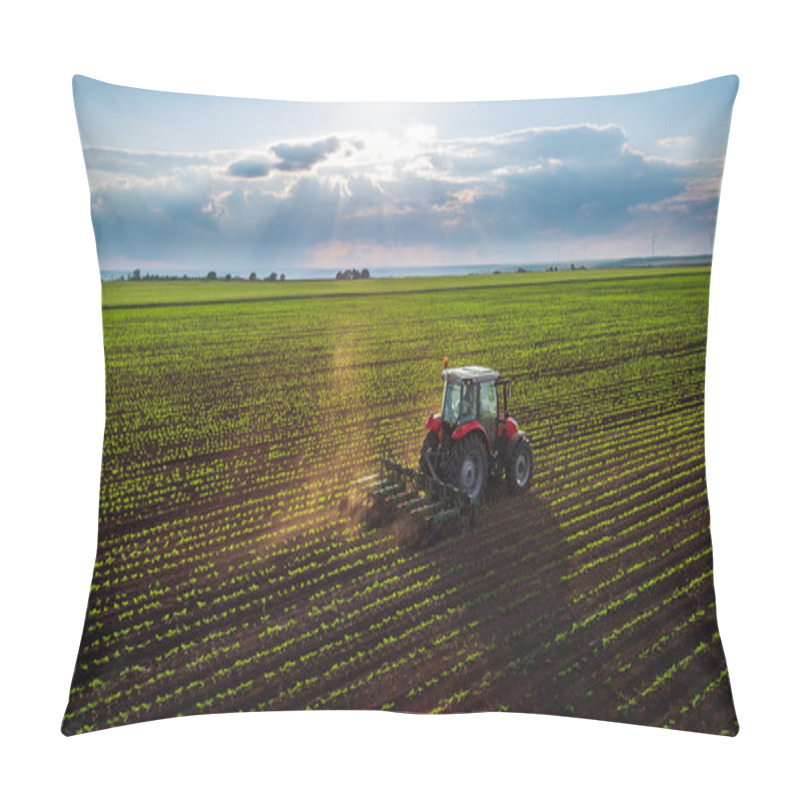 Personality  Tractor Cultivating Field At Spring  Pillow Covers