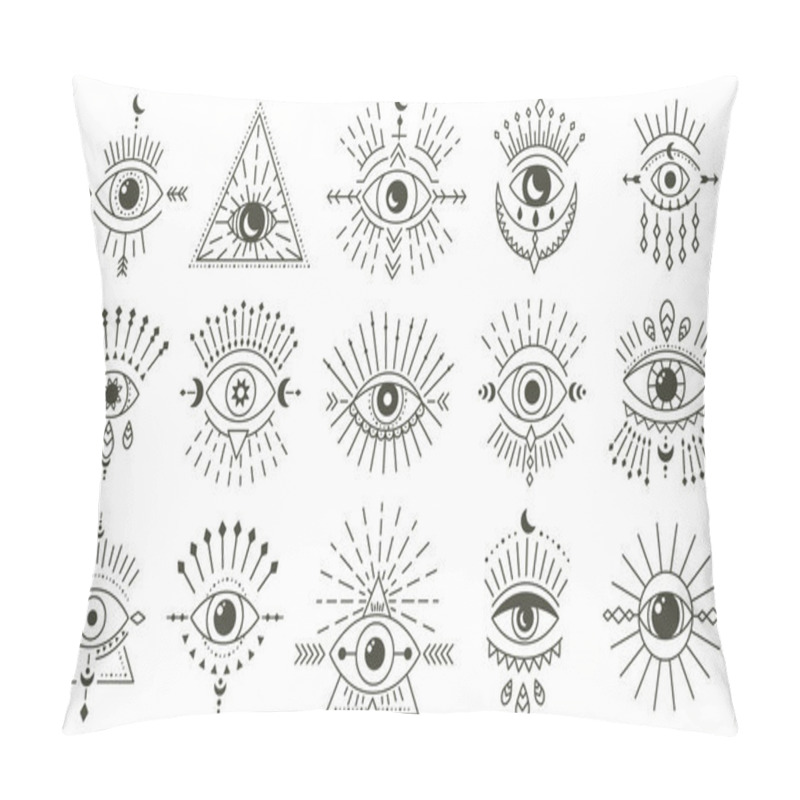 Personality  Evil Doodle Eye. Hand Drawn Magic Witchcraft Eye Talisman, Magical Esoteric Eyes, Religion Sacred Geometry Symbols Vector Illustration Icons Set Pillow Covers