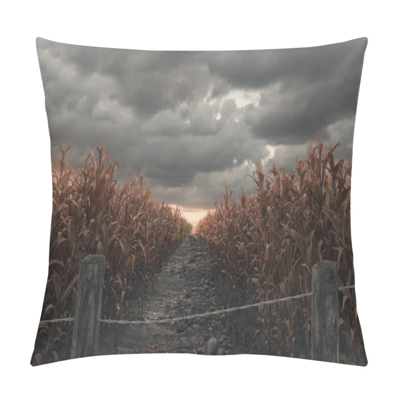 Personality  3d Rendering Of Pathway In The Middle Of Withered Cornfield In Front Of Dramatic Sky Pillow Covers