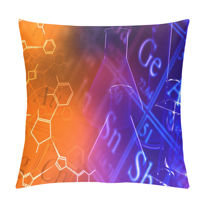 Personality  Science Research Lab Glassware Equipment With Molecule Structural Formula - Research Or Science Concept Background Pillow Covers