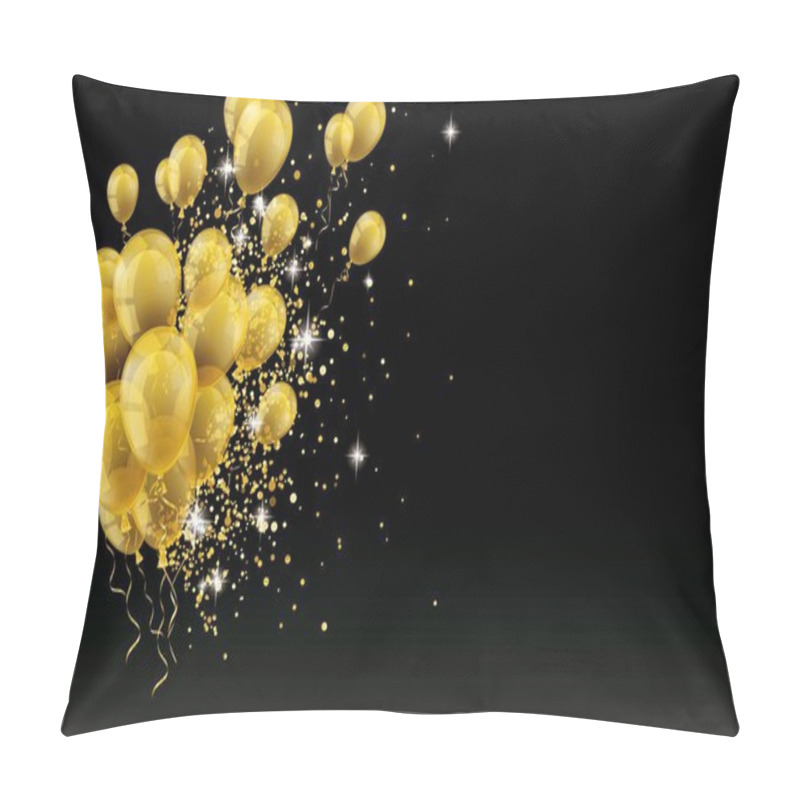 Personality  Golden Balloons And Golden Particles On The Black Background. Eps 10 Vector File. Pillow Covers