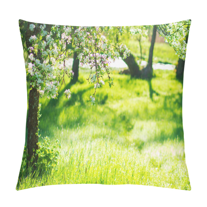 Personality  Springtime. Blossom Tree In Green Garden In Sunlight Pillow Covers