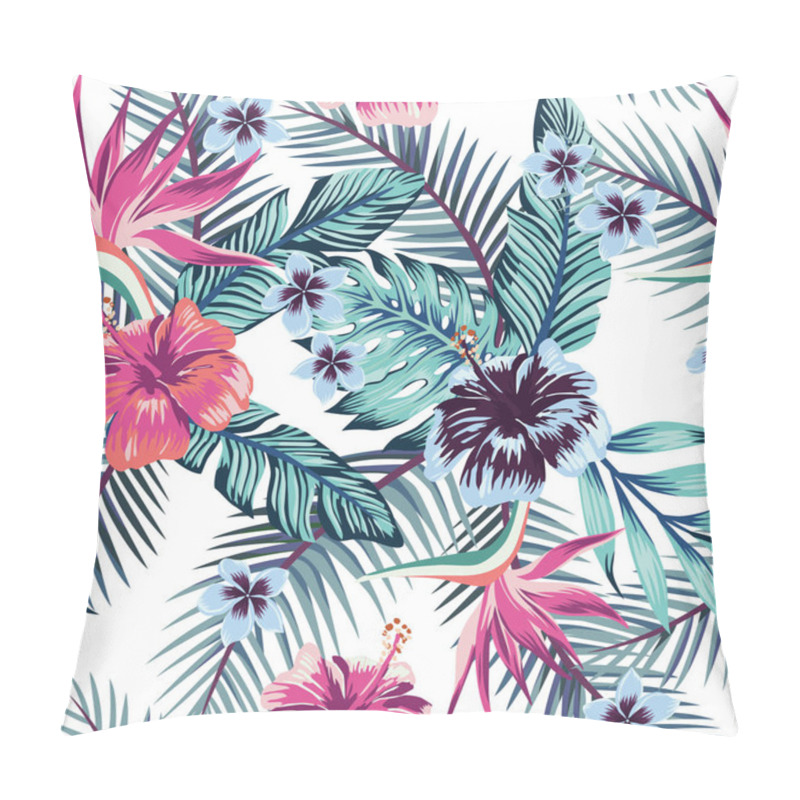 Personality  Hibiscus Plumeria Leaves Seamless White Background Pillow Covers